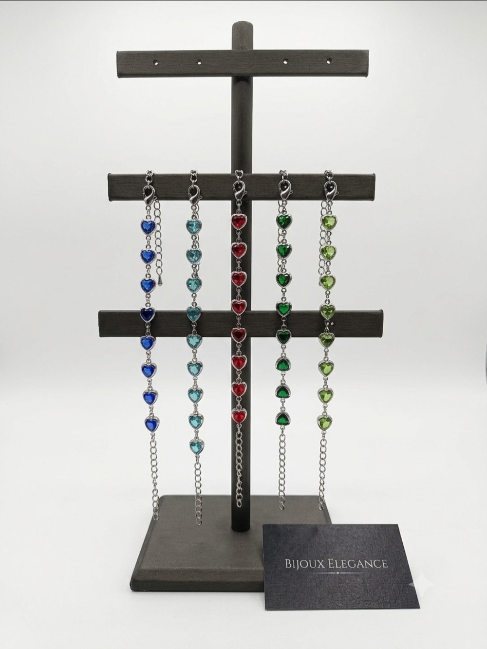 Multi-Color Heart Charm Bracelet - Silver Chain